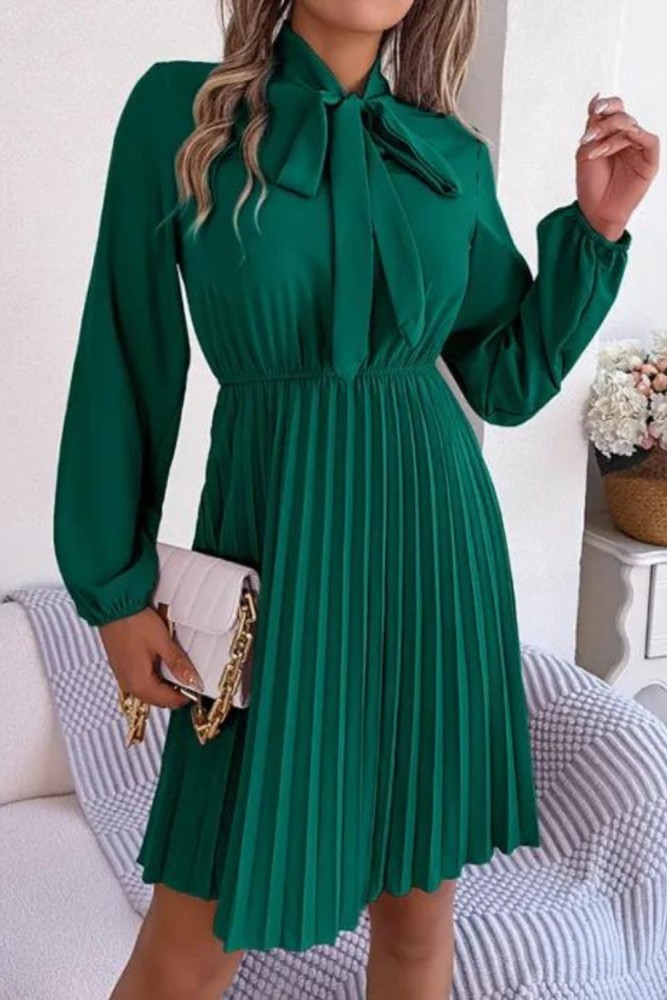 Fashion Elegant Temperament Lace-Up Solid Color High Waist Mini Dress