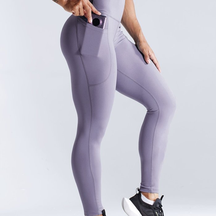 Solid Side Pockets Running Cropped Pants, High Waist Fashion Butt-lifting Yoga Fitness Workout Breathable Sports Leggings, Women's Activewear