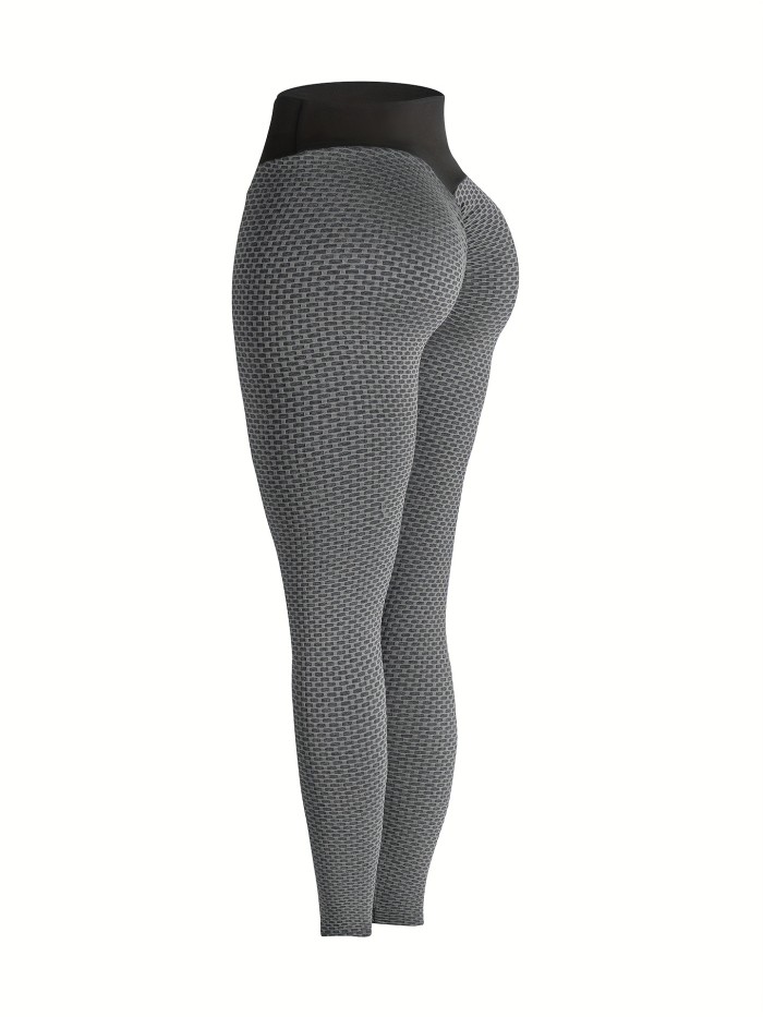 Women's High Waisted Seersucker Fabric Butt Lifting Yoga Leggings