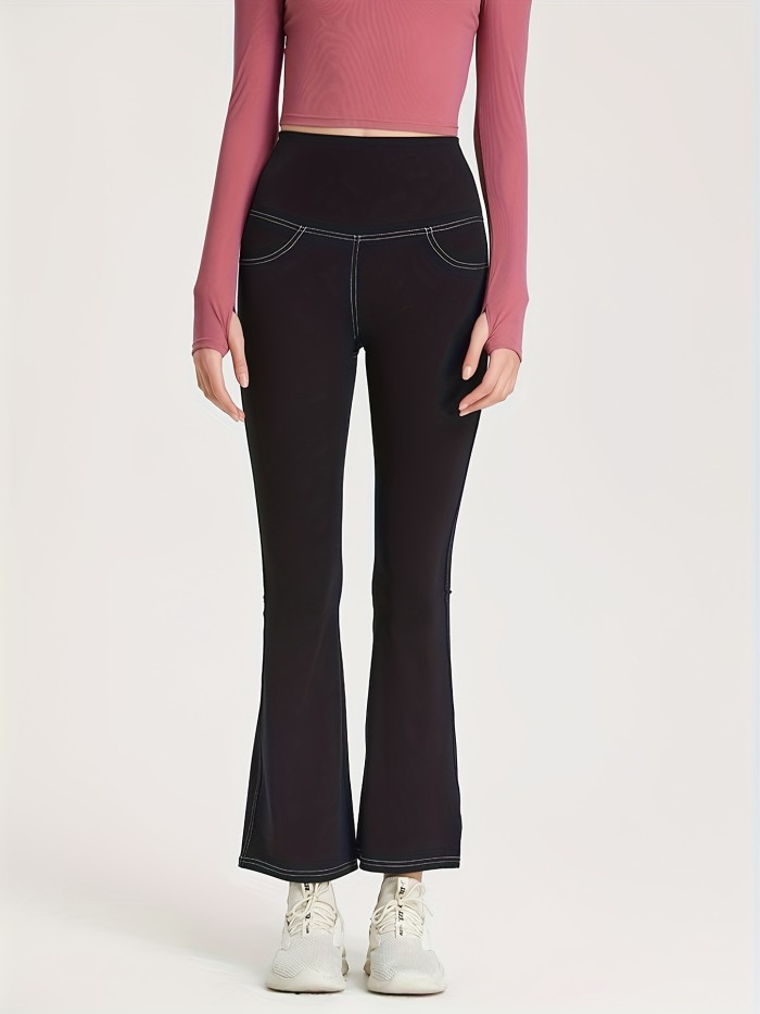 Imitation Denim Sports Tummy Control Yoga Pants, Women's Quick-drying High-waisted Butt-lifting Pocket Flared Pants, Women's Activewear