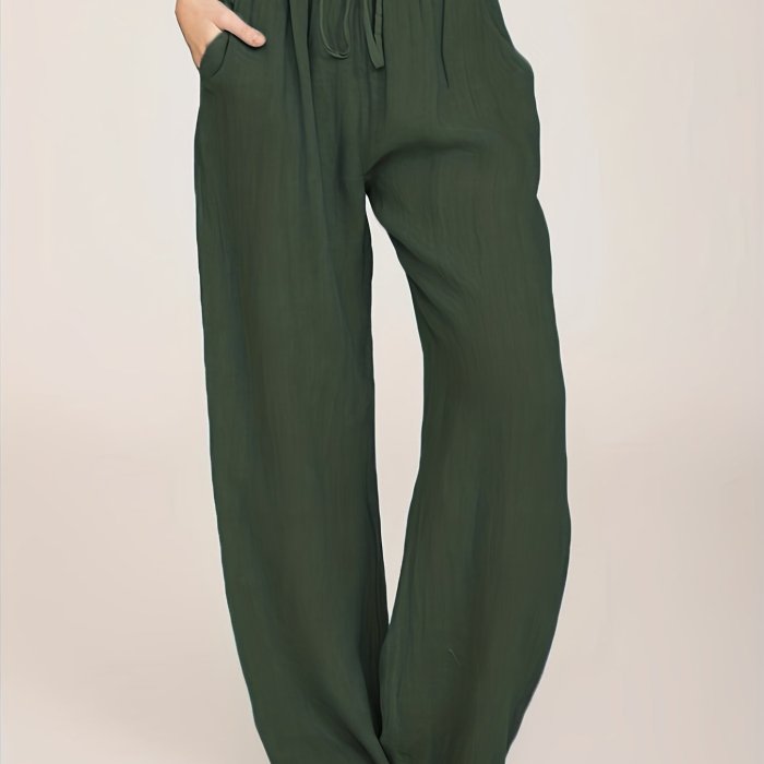 Drawstring Wide Leg Pants, Solid Loose Palazzo Pants, Casual Every Day Pants, Women's Clothing