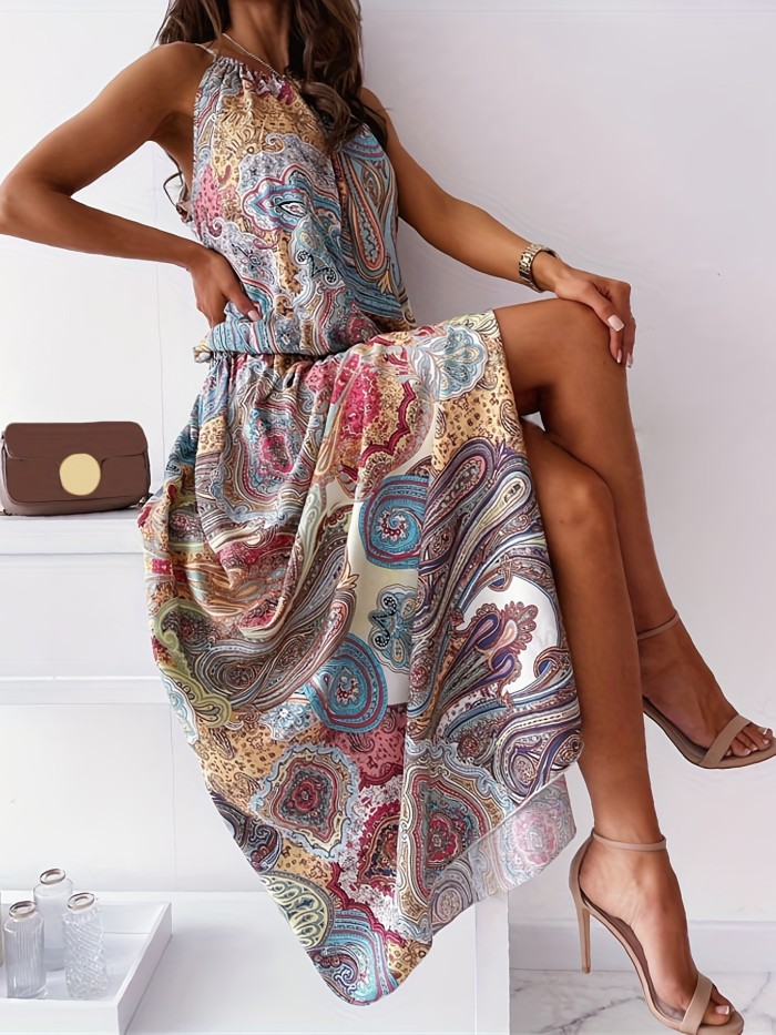 Sleeveless Side Slit Maxi Dress, Elegant Casual Dress For Summer & Spring, Women's Clothing