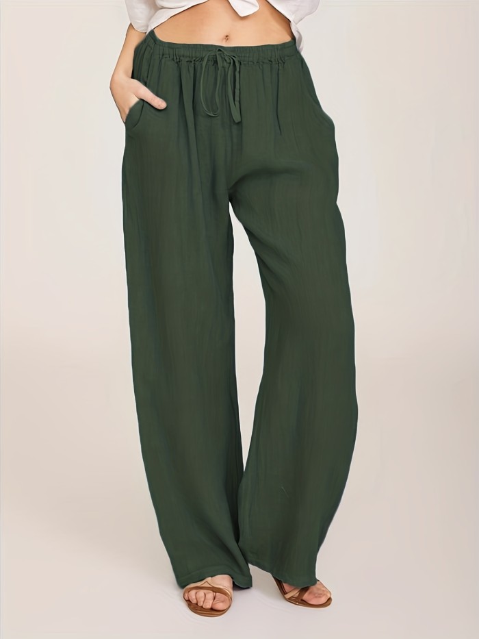Drawstring Wide Leg Pants, Solid Loose Palazzo Pants, Casual Every Day Pants, Women's Clothing