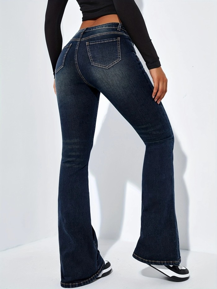 Curvy Stretchy Bootcut Flare Denim Jeans, High Waist Stretch Fitted Skinny Flare Jeans, Women's Denim Jeans & Clothing