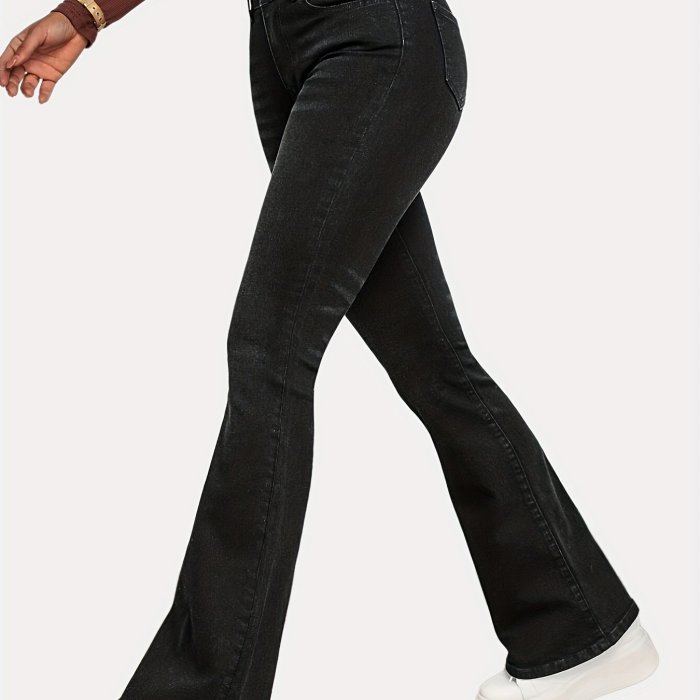 Curvy Stretchy Bootcut Flare Denim Jeans, High Waist Stretch Fitted Skinny Flare Jeans, Women's Denim Jeans & Clothing