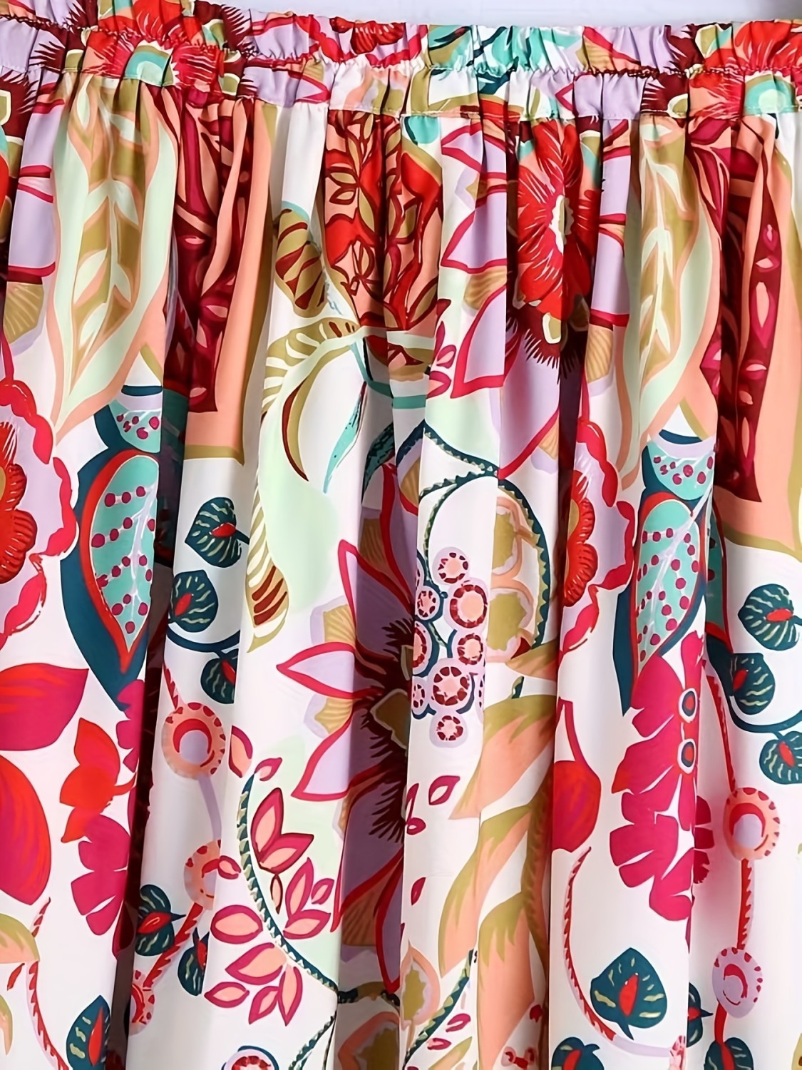 Autumn and Winter Floral Print Elastic Waist Skirt