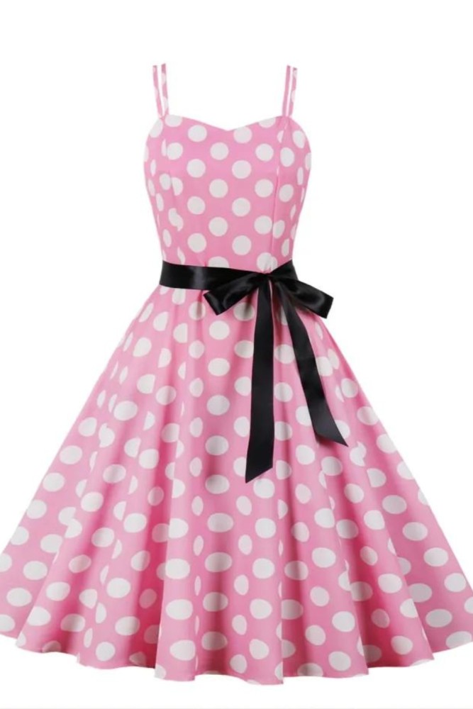 Retro Polka Dot Print Spaghetti Dress, Knotted Sleeveless Fashion Large Swing Lace Up A-line Dresses, Women's Clothing