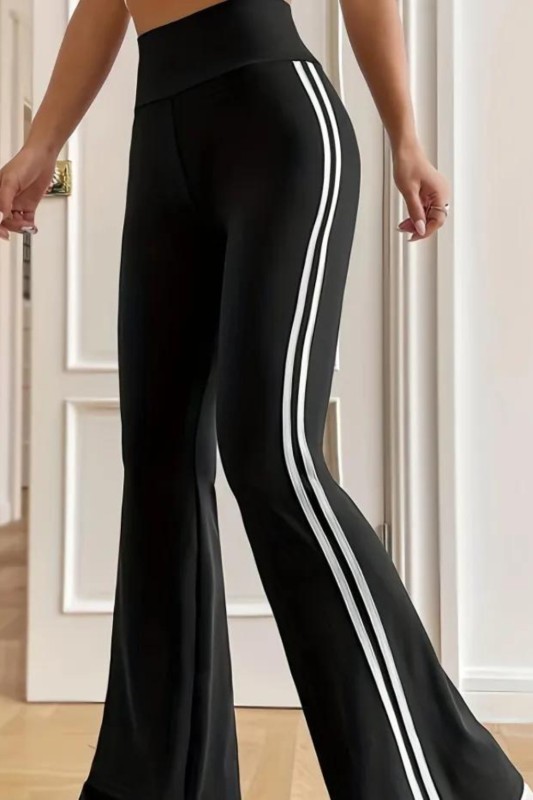 Solid Color High Waist Striped Flared Pants, Fashion Slim Fit All-match High Elastic Yoga Bootcut Pants, Women's Activewear