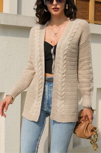 Twist Pattern Open Front Cardigan, Casual Long Sleeve Cardigan For Fall & Winter, Women's Clothing