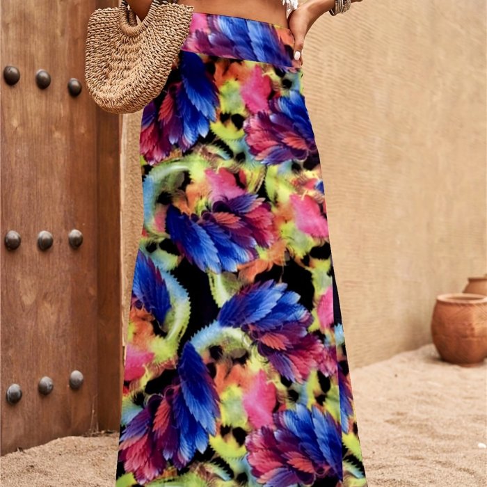 Tribal Print High Waist Skirts, Boho Slim Summer Maxi Skirts, Women's Clothing