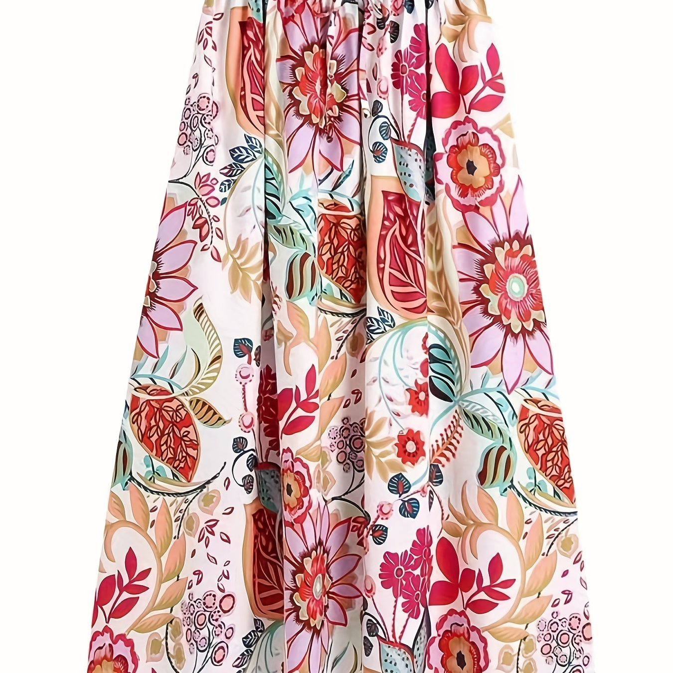 Suede Floral Print Elastic Waist Skirt