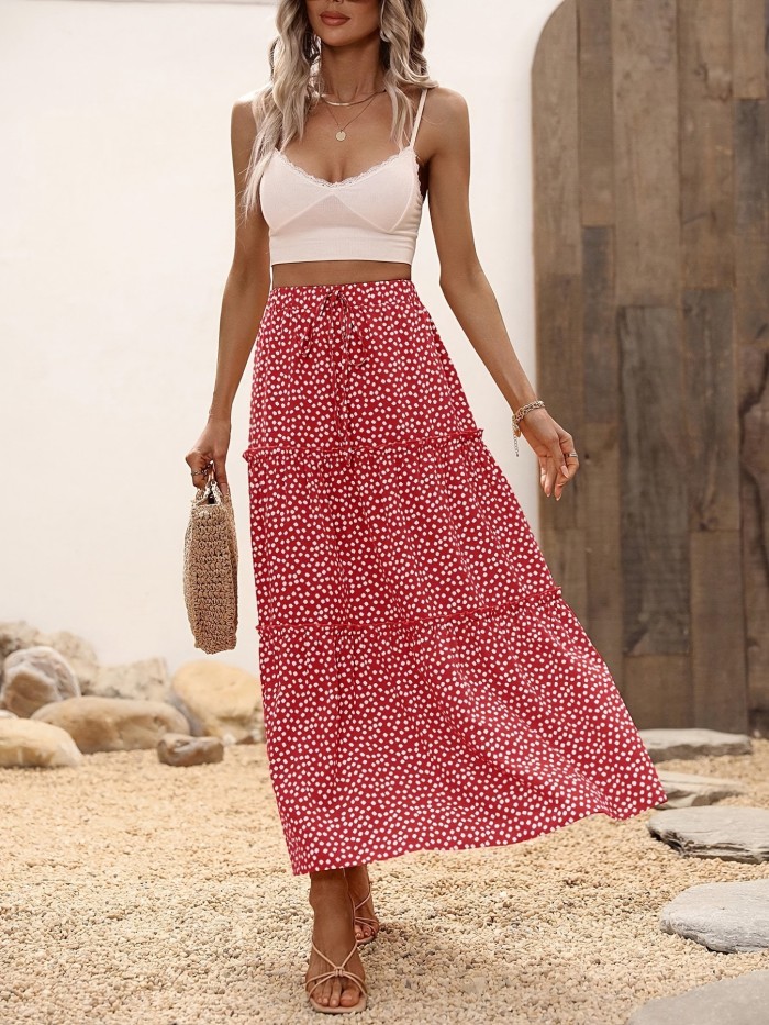 Polka Dot Print High Waist Skirt, Casual Elastic Waist Skirt For Spring & Summer, Women's Clothing