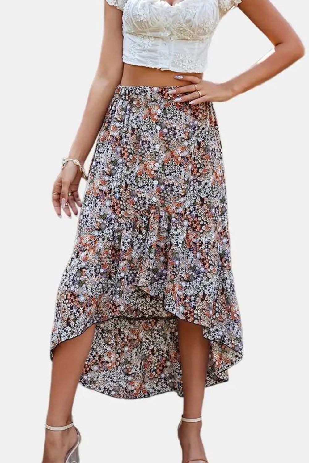 NASHALYLY Women's Boho Floral Mini Skirt - High Waist Tiered Ruffle Skirt With Drawstring, Summer
