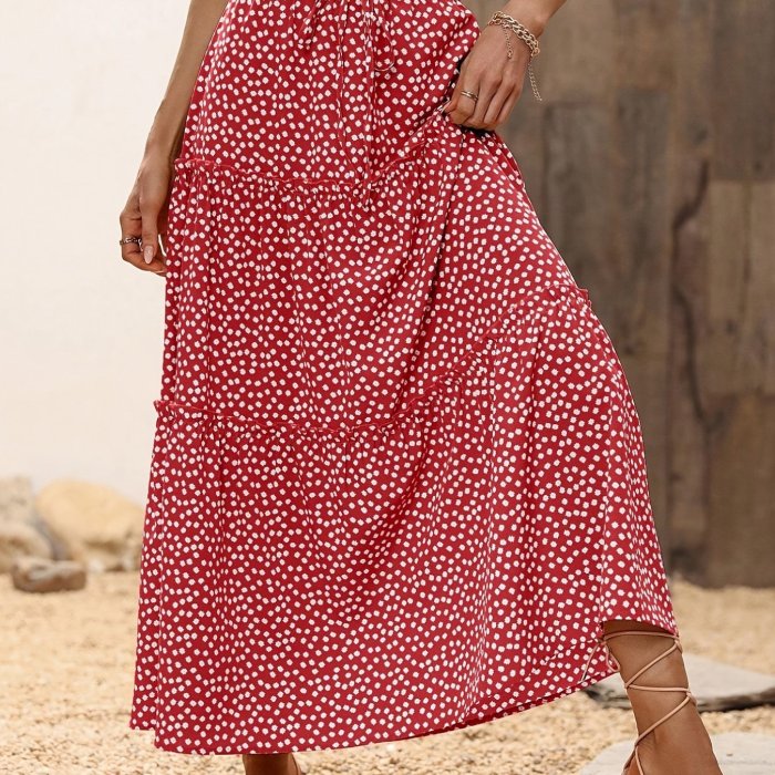 Polka Dot Print High Waist Skirt, Casual Elastic Waist Skirt For Spring & Summer, Women's Clothing