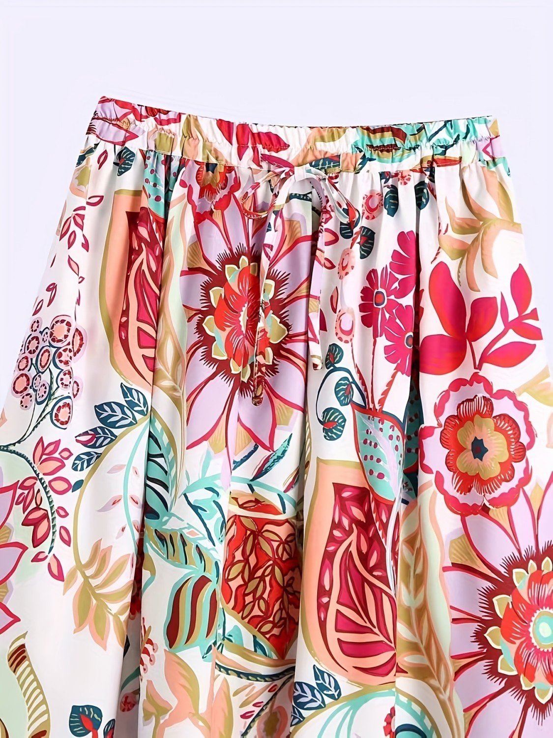 Women Coffee Print Pockets Elastic Waist Cotton Skirts Spring
