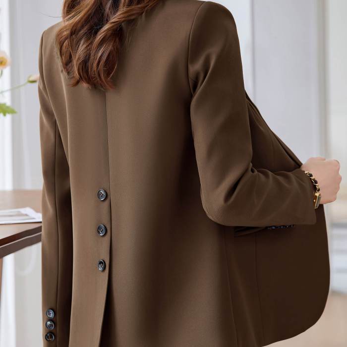 Double Breasted Lapel Blazer, Elegant Long Sleeve Work Office Outerwear, Women's Clothing