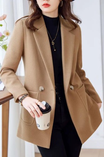 Lapel Solid Blazer, Elegant Long Sleeve Work Office Outerwear, Women's Clothing