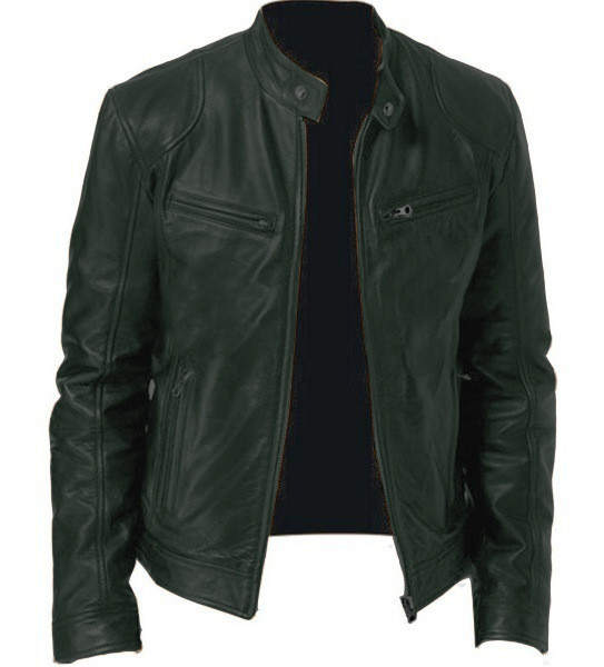 Fashion Mens Leather Jacket Slim Fit Stand Collar PU Jacket  Lapel Diagonal Zipper Jackets