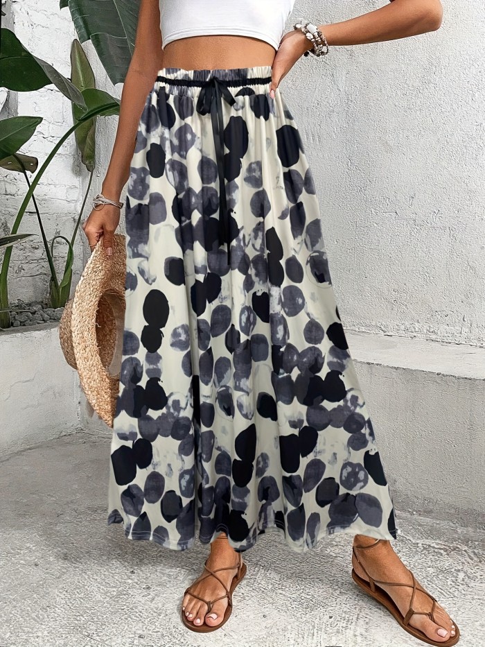 Polka Dot Print Elastic Waist Skirt, Casual Skirt For Spring & Summer, Women's Clothing