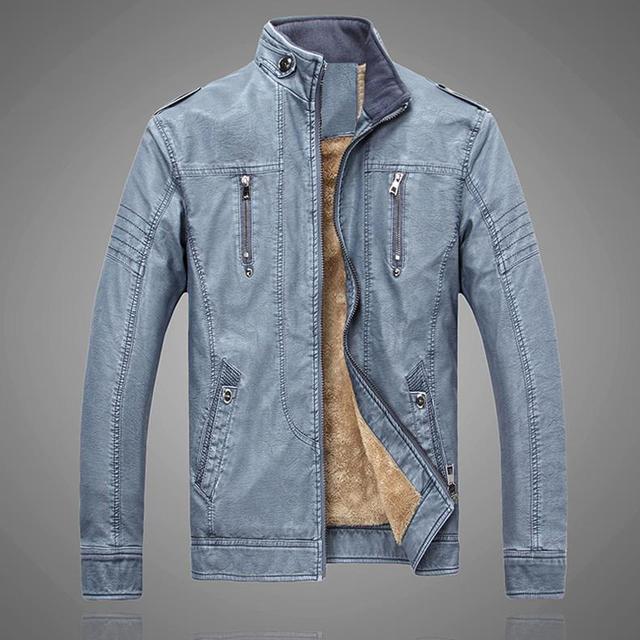 Men Fleece Autumn Winter Fashion PU Leather Thick Coat Male Plus Size Jacket