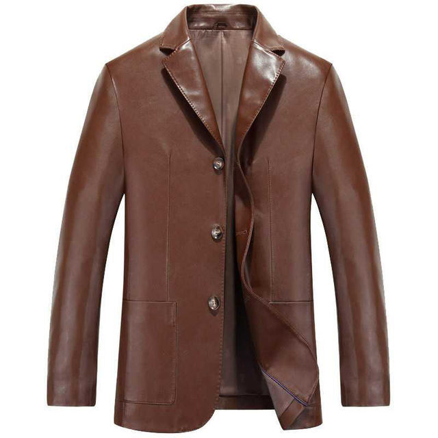 Men Leather Jackets Genuine Sheepskin Leather Coats Suits Three-Button Autumn Casual Jackets