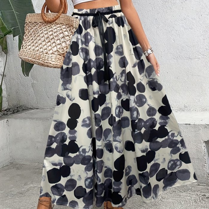 Polka Dot Print Elastic Waist Skirt, Casual Skirt For Spring & Summer, Women's Clothing