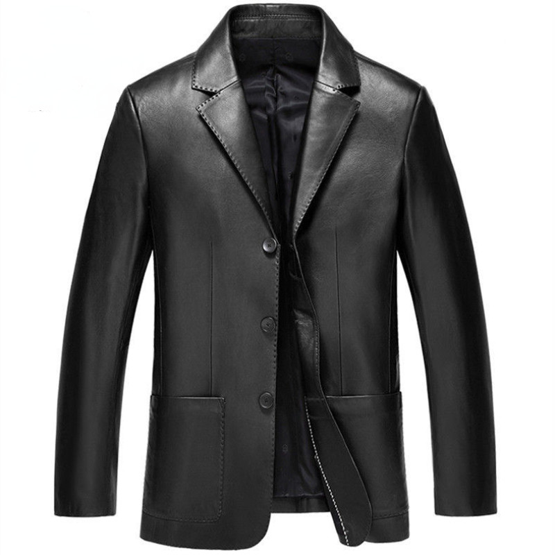 Men Leather Jackets Genuine Sheepskin Leather Coats Suits Three-Button Autumn Casual Jackets