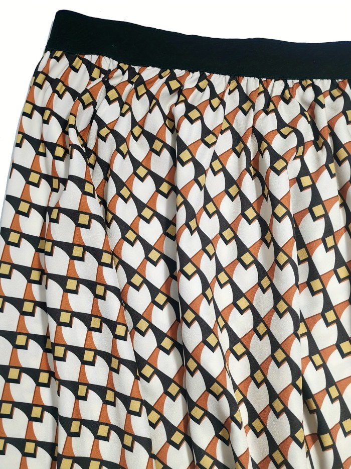 Geometric Print High Waist Skirt, Casual Skirt For Spring & Summer, Women's Clothing