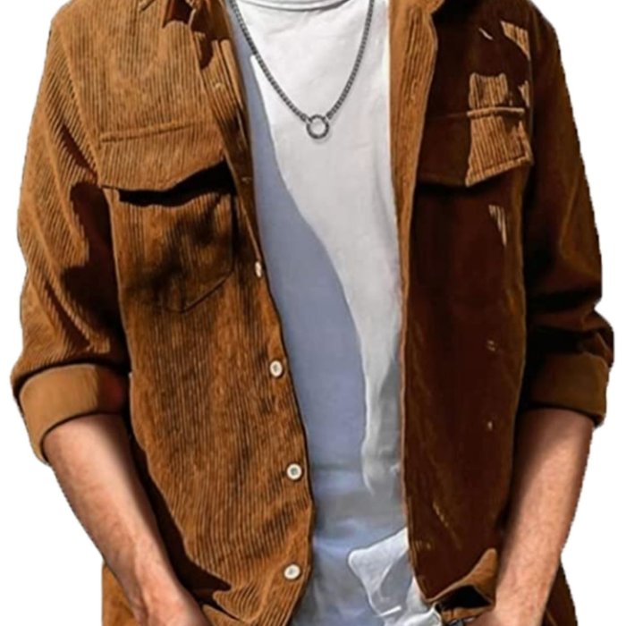 Men's Casual Long Sleeve Corduroy Button Long Sleeeves Shirt Jacket With Pocket Jacket Gifts