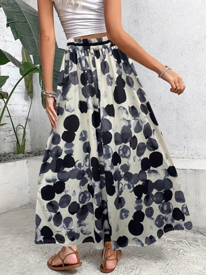 Polka Dot Print Elastic Waist Skirt, Casual Skirt For Spring & Summer, Women's Clothing