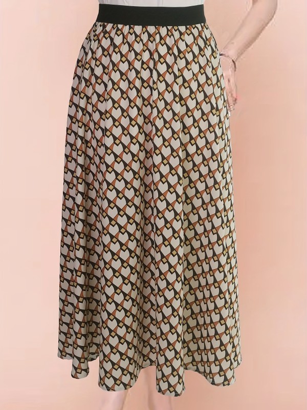 Geometric Print High Waist Skirt, Casual Skirt For Spring & Summer, Women's Clothing