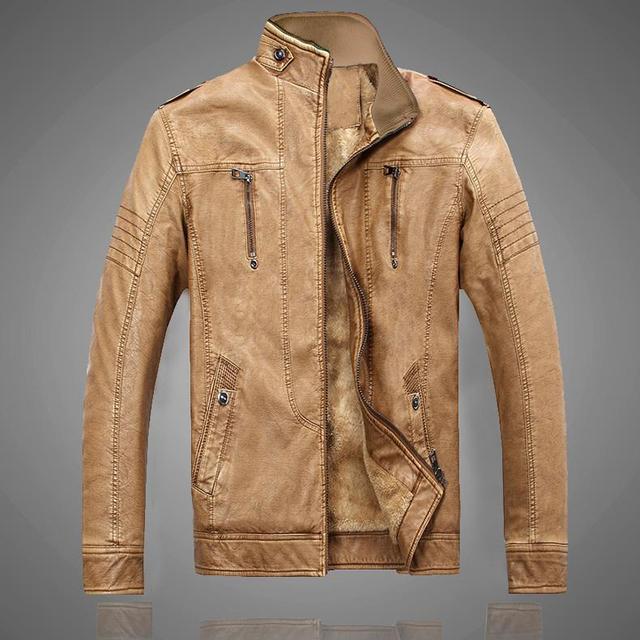 Men Fleece Autumn Winter Fashion PU Leather Thick Coat Male Plus Size Jacket
