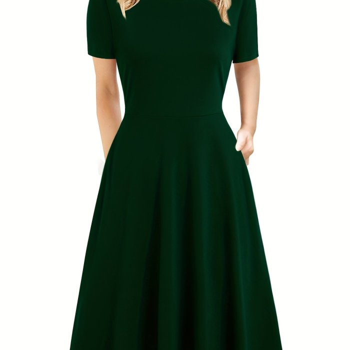 Elegant Retro A-line Dress, Short Sleeve Casual Dress For Spring & Summer, Women's Clothing