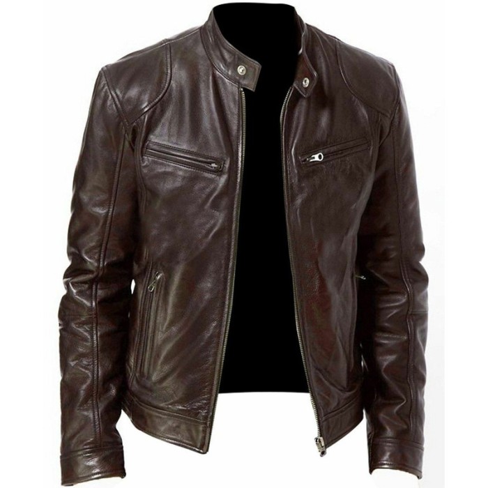 Fashion Mens Leather Jacket Slim Fit Stand Collar PU Jacket  Lapel Diagonal Zipper Jackets