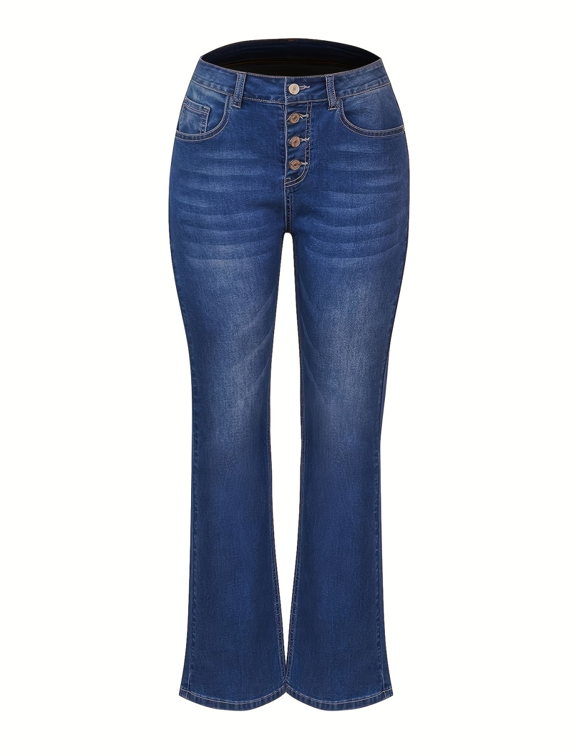 Embossed Crotch Button Bell Bottom Jeans, Stretchy Slim Fitting Slash ...
