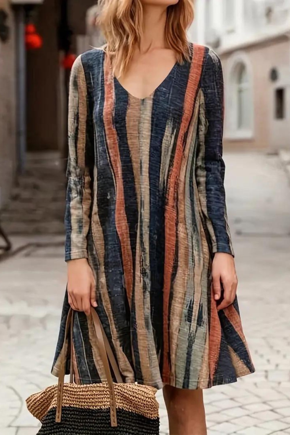 Fashion Casual Striped V Neck Long Dress Dresses main image 1