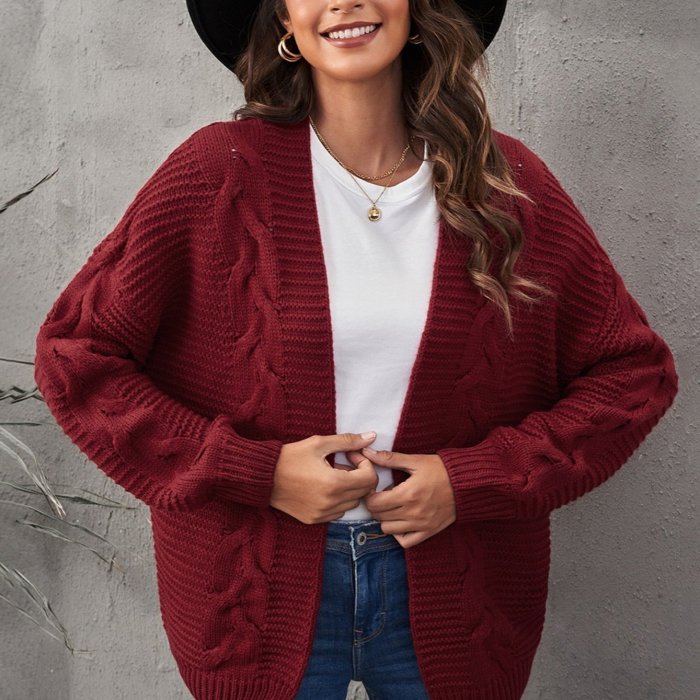 Solid Elegant Knitted Cardigan, Long Sleeve Open Front Sweater For Fall & Winter, Women's Clothing