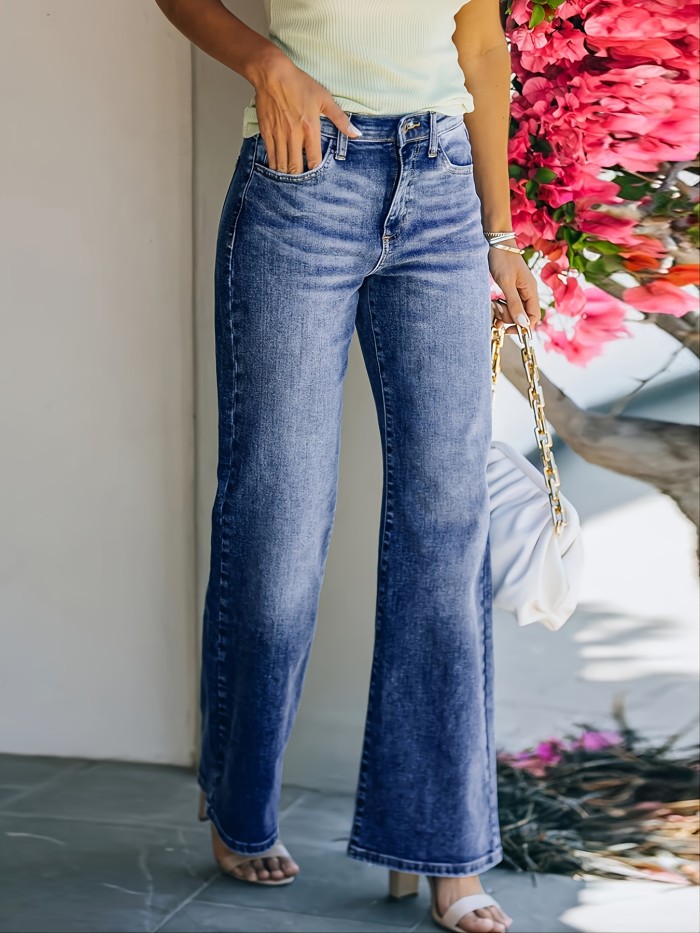Women's Wide Leg Loose Denim Pants, Casual Jeans With Pockets