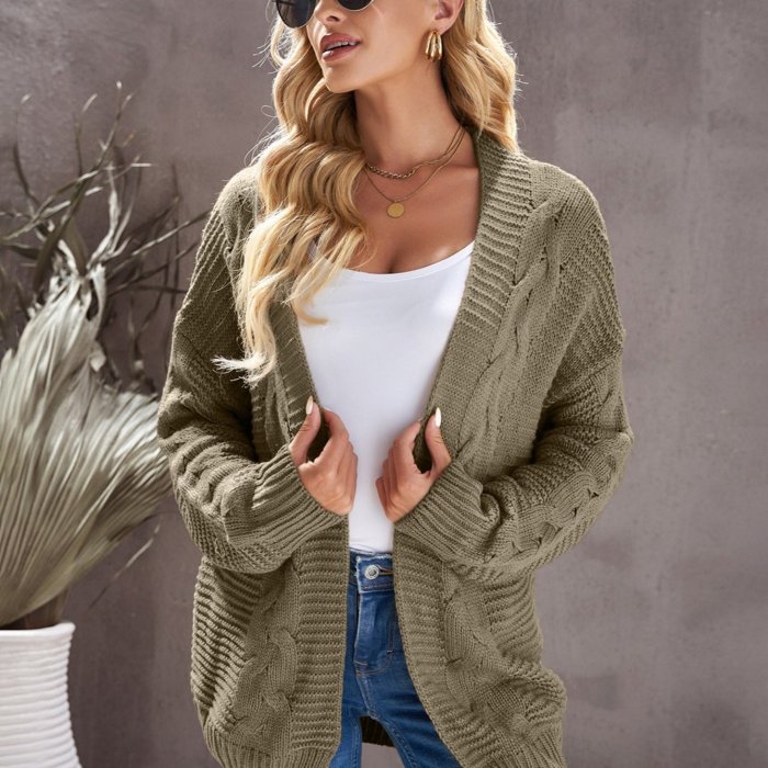 Solid Elegant Knitted Cardigan, Long Sleeve Open Front Sweater For Fall & Winter, Women's Clothing