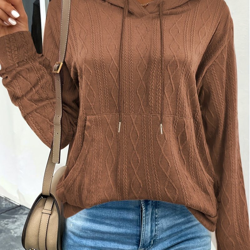 Solid Drawstring Long Sleeve Hoodie, Casual Pocket Comfy Stylish Loose Sweatshirt, Women's Clothing