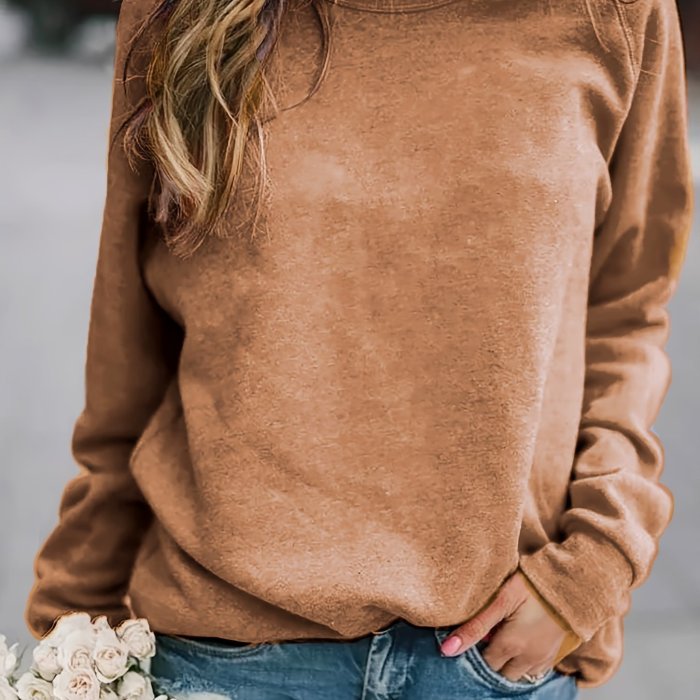 Solid Pullover Sweatshirt, Long Sleeve Crew Neck Sweatshirt, Casual Tops For Fall & Winter