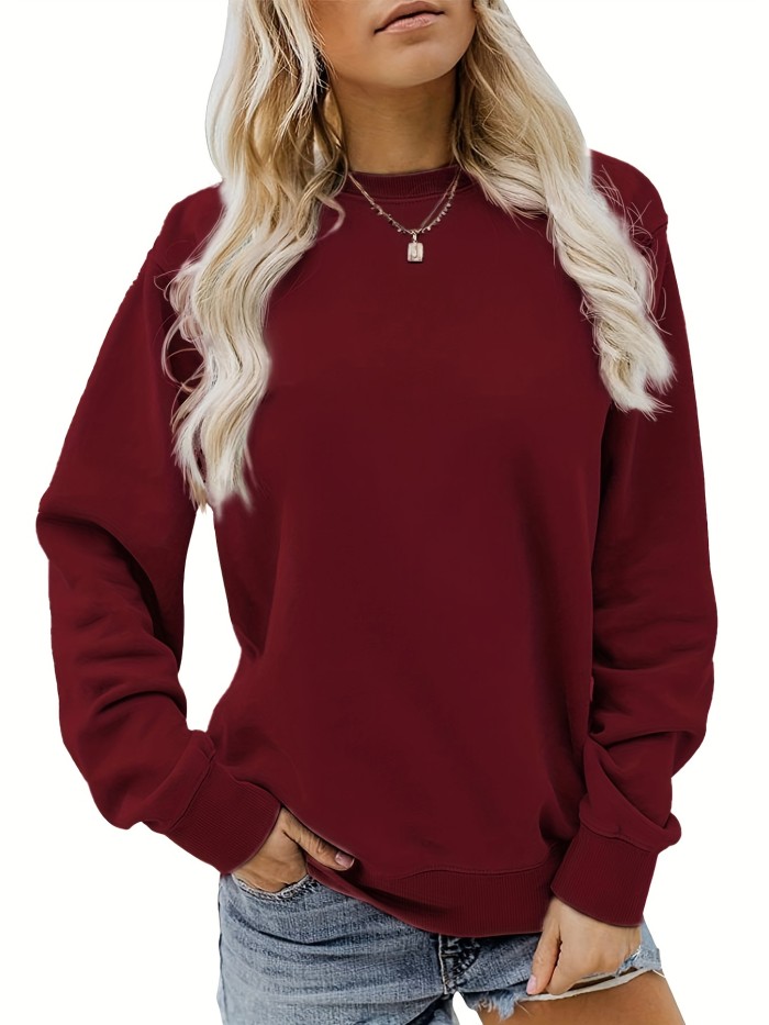 Versatile Solid Pullover Sweatshirt, Casual Long Sleeve Crew Neck Sweatshirt For Fall & Winter, Women's Clothing