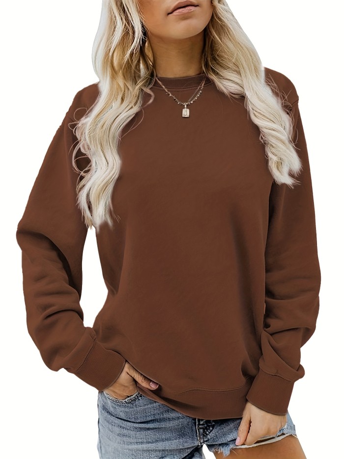 Versatile Solid Pullover Sweatshirt, Casual Long Sleeve Crew Neck Sweatshirt For Fall & Winter, Women's Clothing