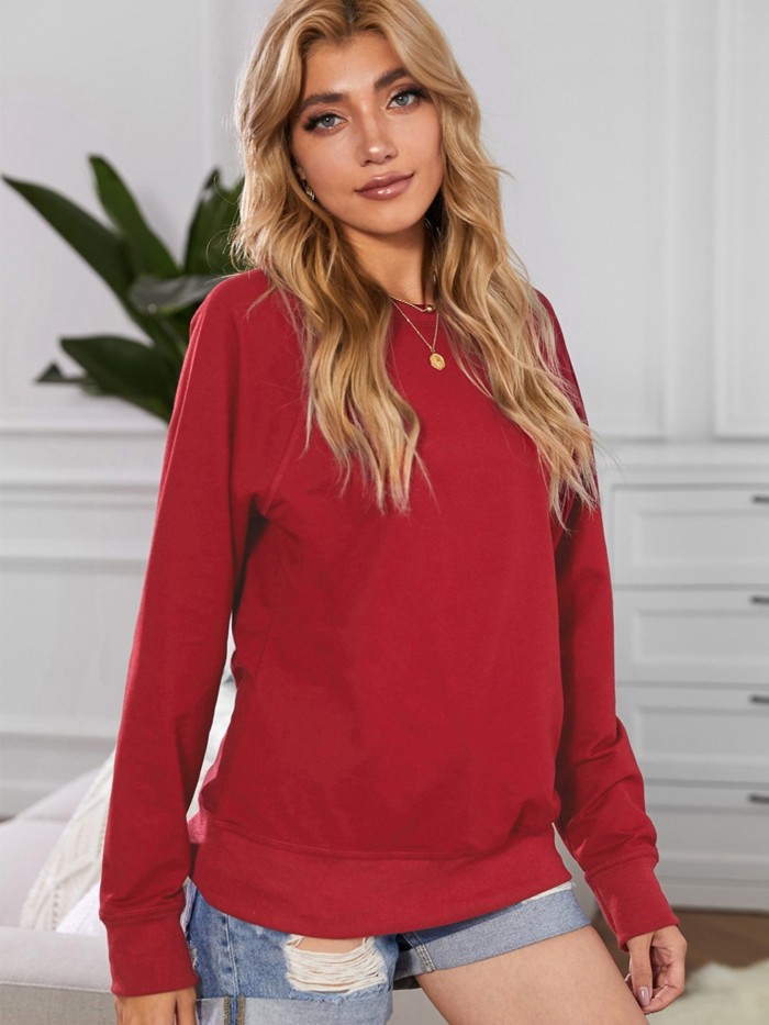 Solid Crew Neck Long Sleeve Pullover, Casual Thin Simple Stylish Outerwear, Women's Clothing