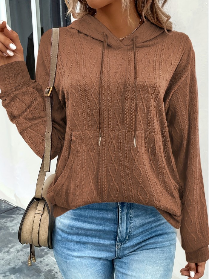 Solid Drawstring Long Sleeve Hoodie, Casual Pocket Comfy Stylish Loose Sweatshirt, Women's Clothing