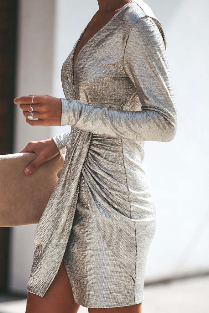 Elegant Solid Fold V Neck A Line Dresses