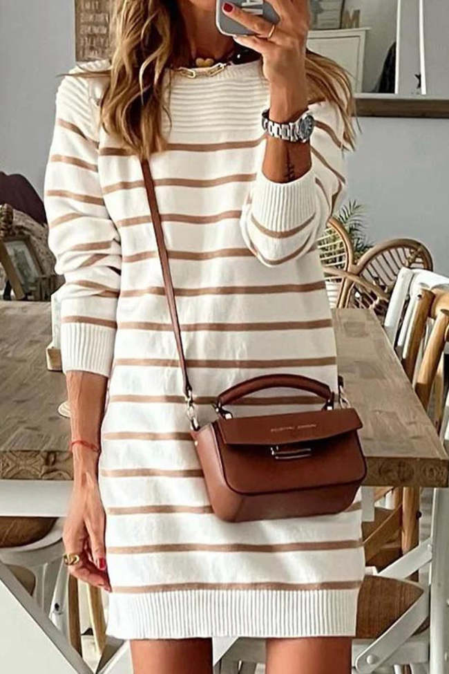 Casual Striped Patchwork O Neck A Line Dresses