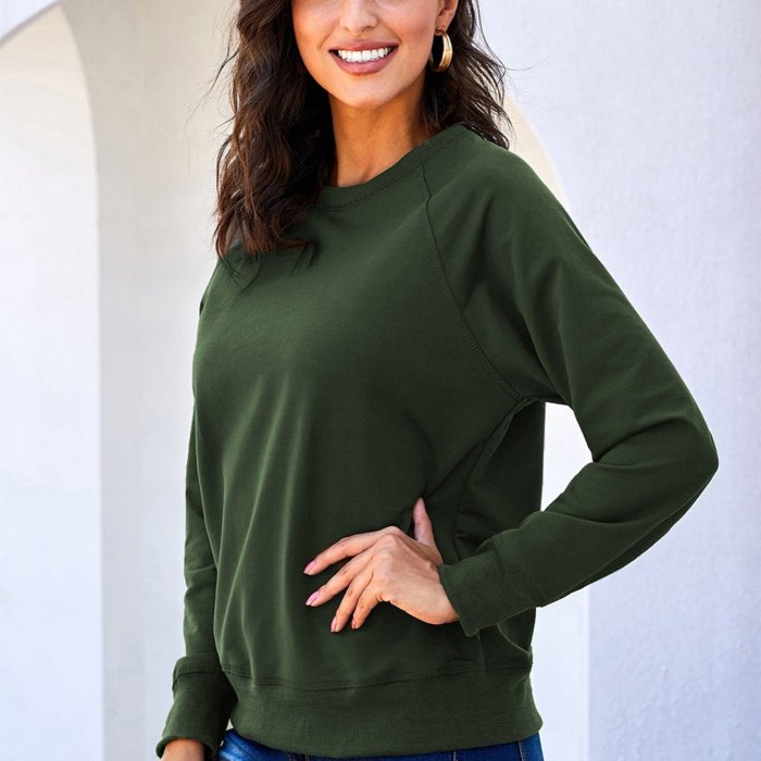 Solid Crew Neck Long Sleeve Pullover, Casual Thin Simple Stylish Outerwear, Women's Clothing