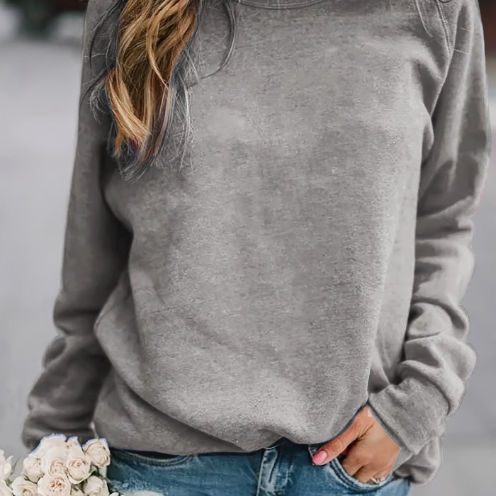 Solid Pullover Sweatshirt, Long Sleeve Crew Neck Sweatshirt, Casual Tops For Fall & Winter