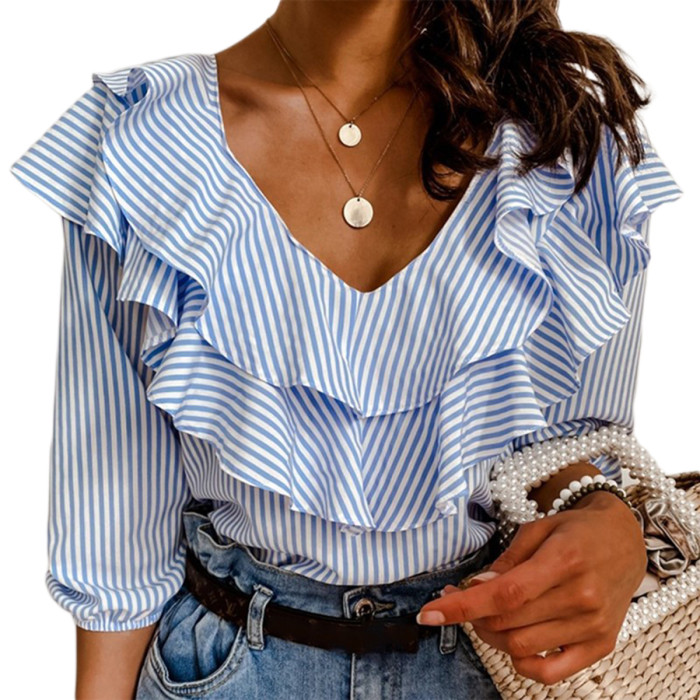 Women's Fashionable Off-Shoulder Ruffled Elegant Loose Shirt